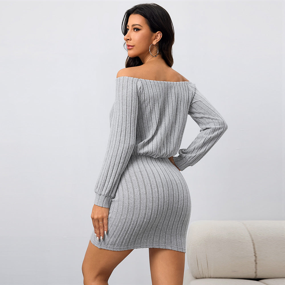 Damklänning Tätt Passande Monokrom Stretch Polyester-3