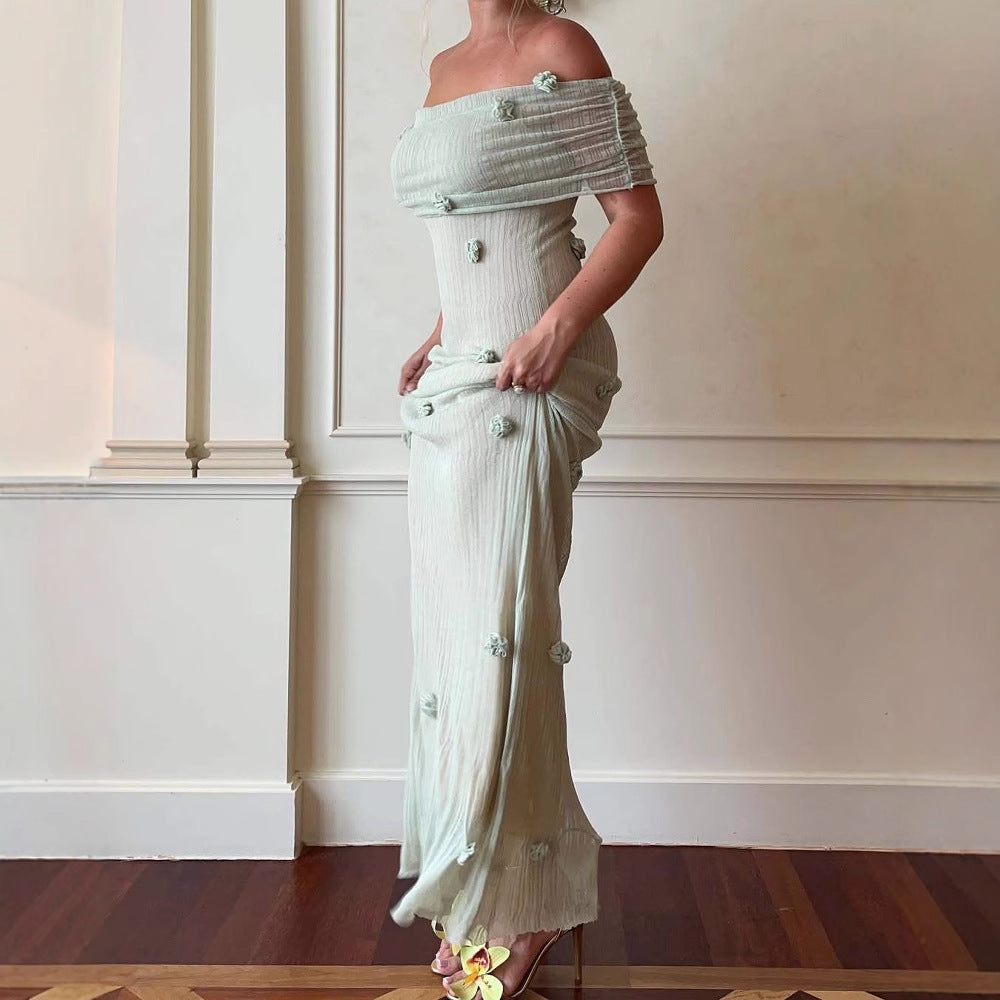 Maxiklänning Dam Off-Shoulder med Dekorativa Detaljer – Lång Sommarklänning i Andningsbart Material 6
