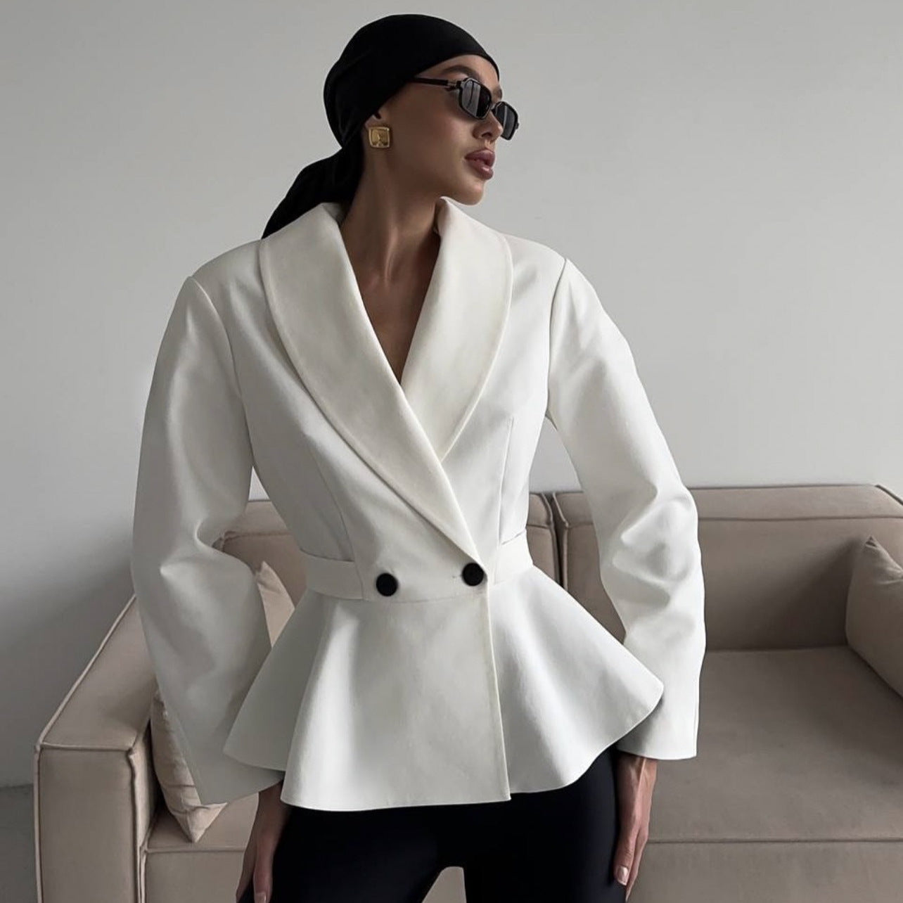 Kvinnors Peplum Blazerjacka Elegant Hårt Kläde 5