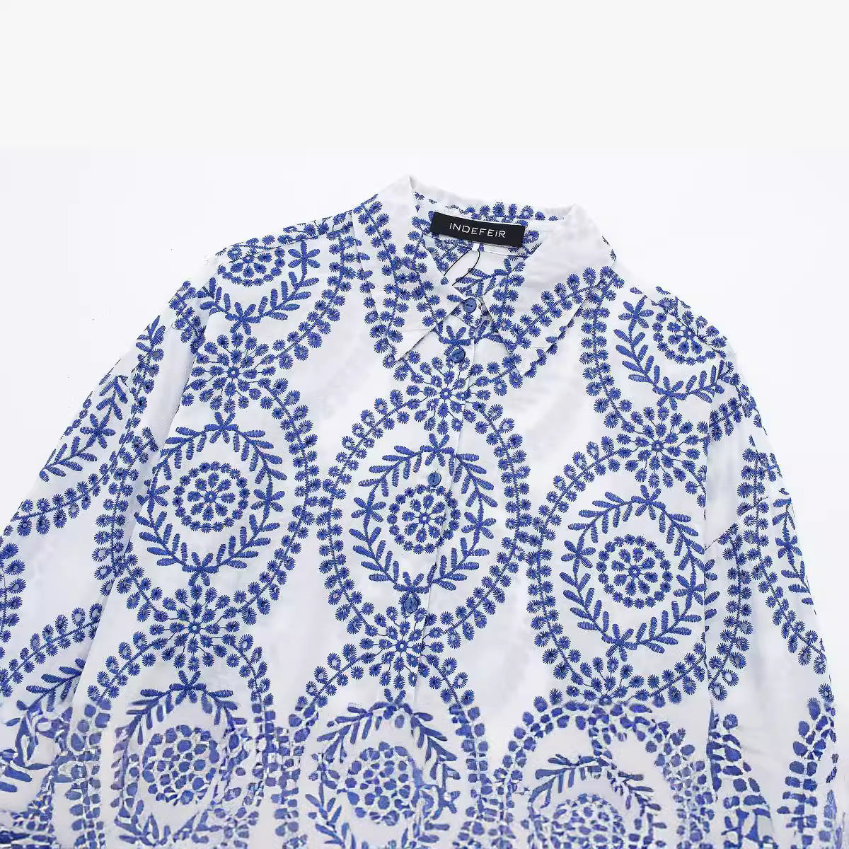 Dam Skjorta Broderad Långärmad 100% Bomull Cardigan-3