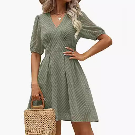 Dam A-linjig Klänning V-hals Korta Ärmar Mjukt Tyg 2