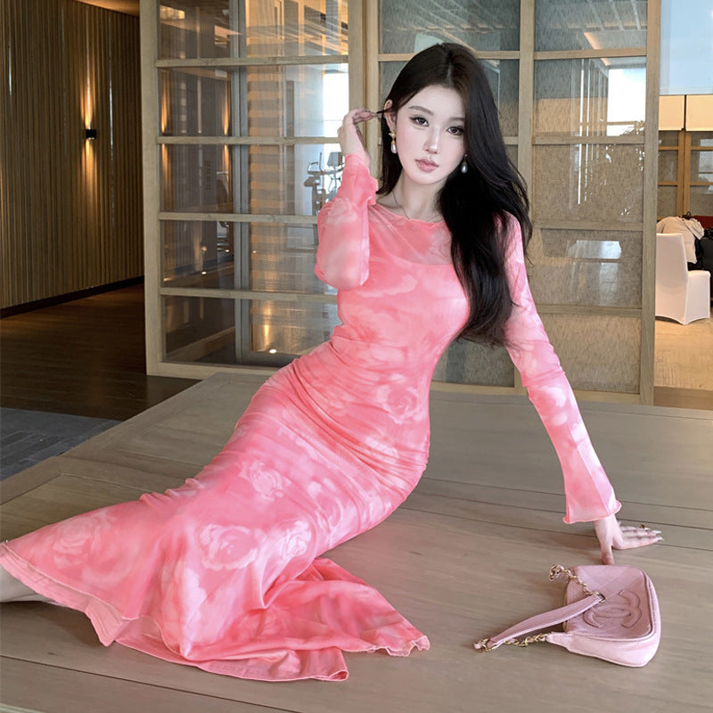 Fina Dam Klänningar Set med Spaghetti Band Ombre Design Polyester-4