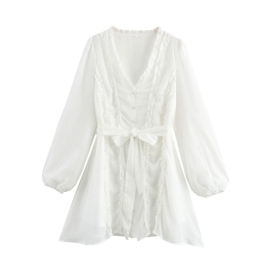 Dam A-Line Kjol V-ringning Volanger Högkvalitativt Tyg-1