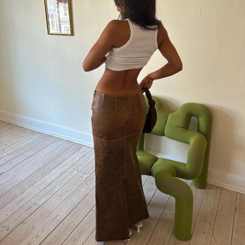 Dam Maxi Kjol Läder Elegant Golvlång 3