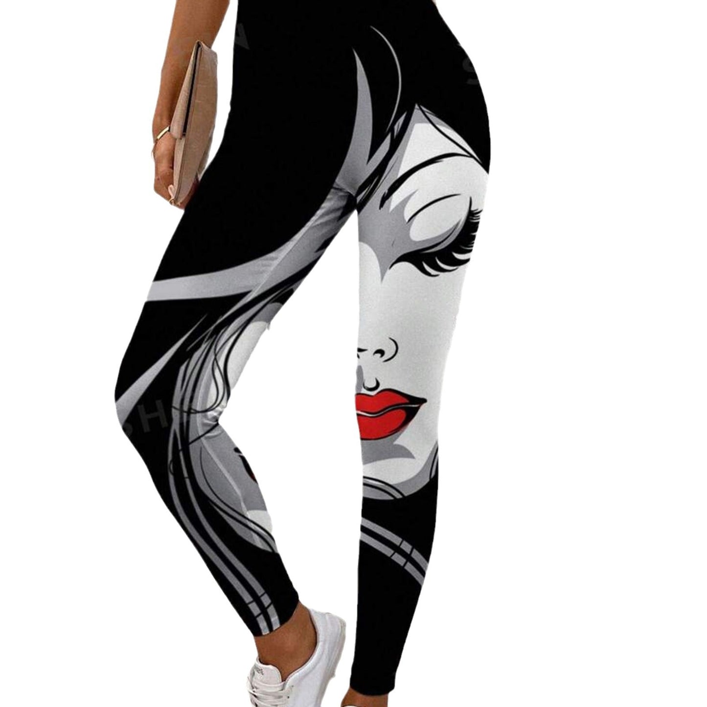 Damleggings Hög Midja Stretchigt Material Futuristiskt Tryck 7