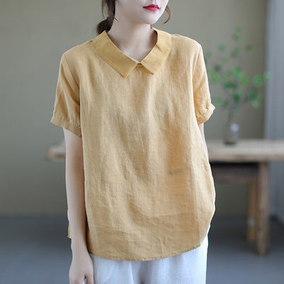 Dam Blus Vintage Linne Elegant Design-4