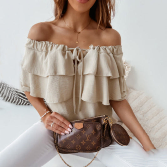 Dam Skjorta Ruffle KortÀrmad Polyester Spandex-1