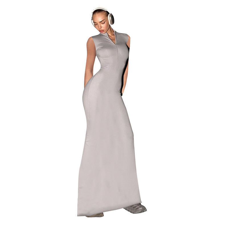 Variant image for Kvinna Lång Klänning V-Neck Polyester Smal Silhuett-1