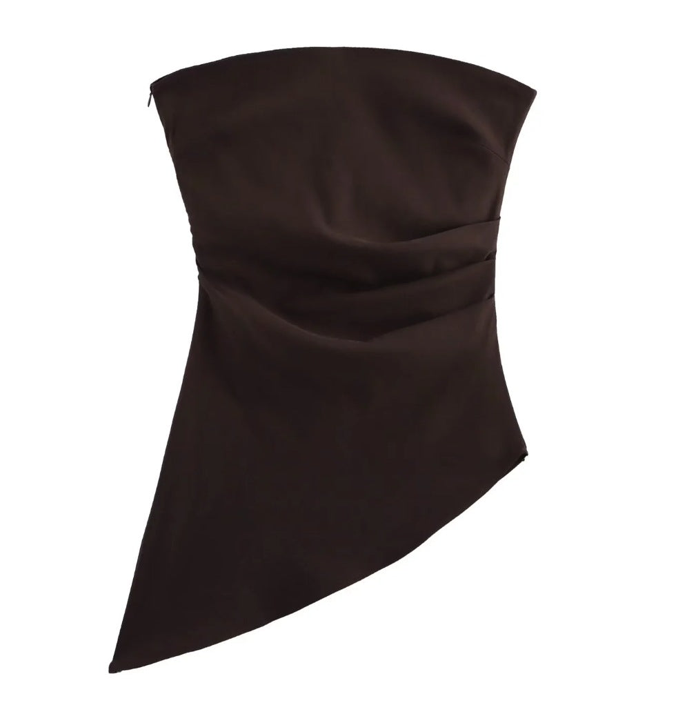 Dam Festtopp Asymmetrisk Draperad Silkeslen Tyg 9