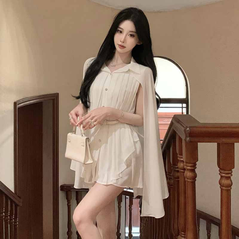 Dam Skjorta Veckad Midja Chiffong-2