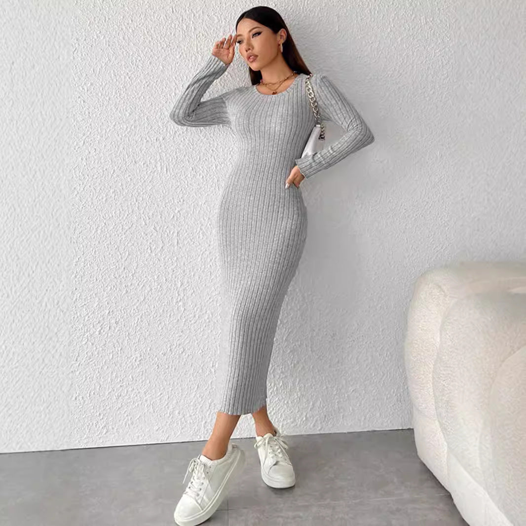 Damklänning Långärmad Enfärgad Polyester för Fina Dam Klänningar-5