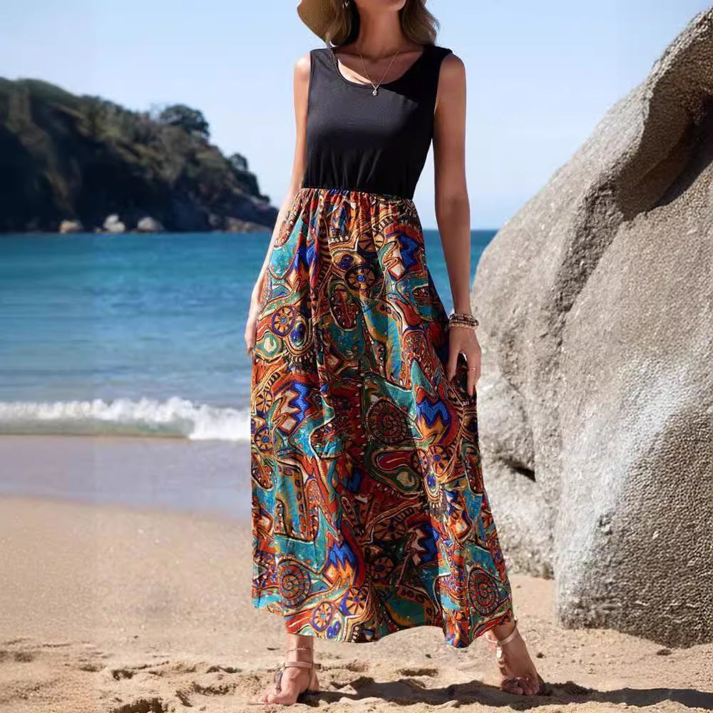 Dam Maxi Midi Kjol Blommönster Polyester A-Line 2