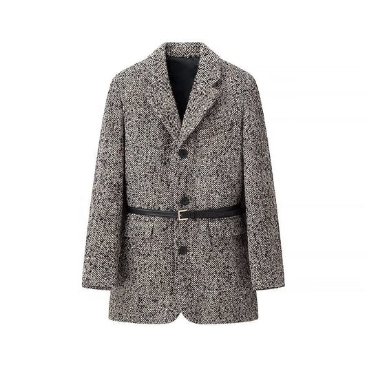 Damjacka Houndstooth Blazer Skräddarsydd Snitt med Bälte 1