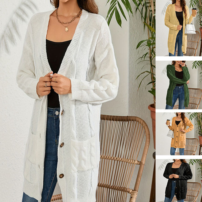 Kvinna Lång Kofta Cardigan Slim Fit Akryl-2