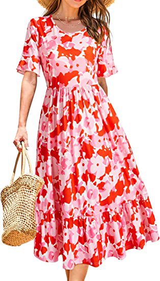 Kvinnors Sommarklänning A-linje Blommönster Mjuk Tyg 9