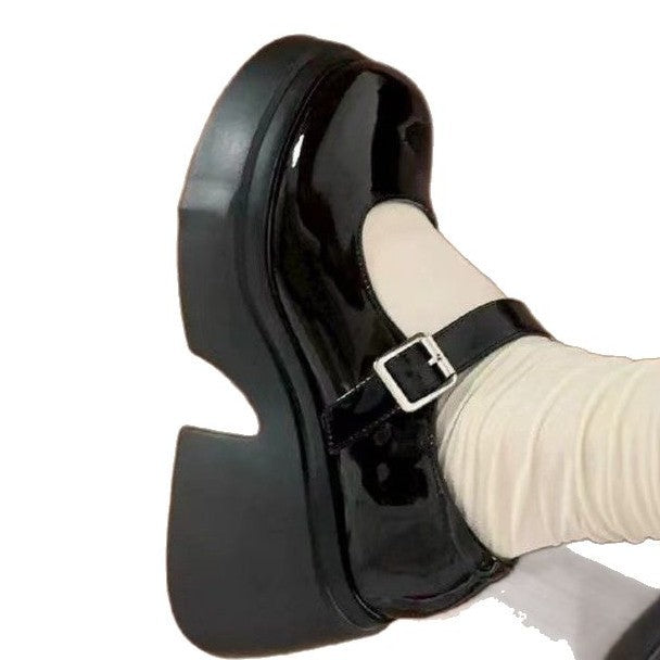 Dam Skor Mary Jane Chunky Klackar Högkvalitativt Färgläder-6