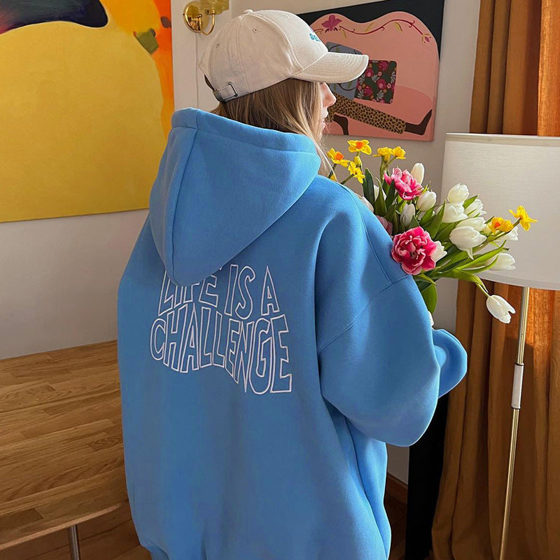 Dam Hoodie Grafisk Design Mjuk Bomullsmix 2