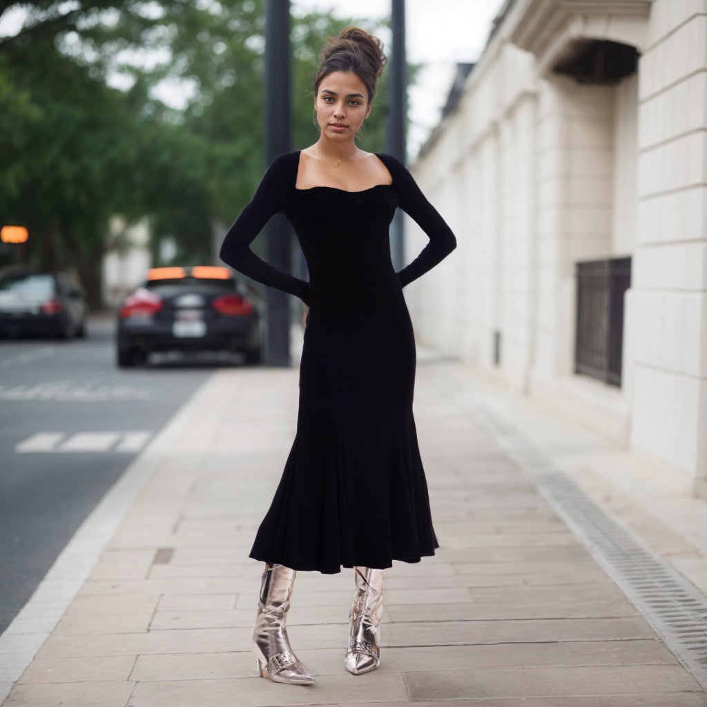 Kvinnors Lång Klänning Fyrkantig Halsringning A-Line Enstycke-5