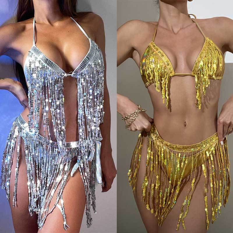 Kvinnor Bikini Set Glittrande Fransar Lätt Material 2