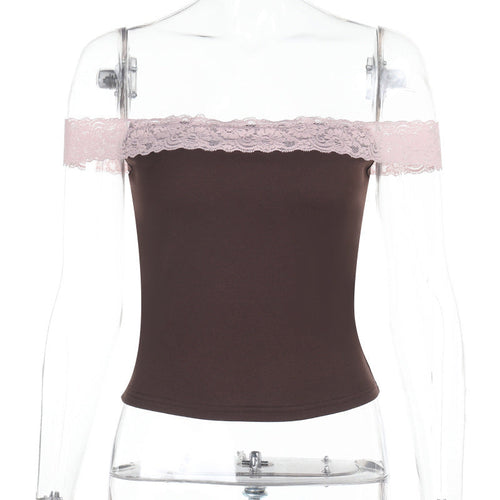 Kvinnors Off-Shoulder Festtopp med Delikat Spetsdetalj Polyester 1