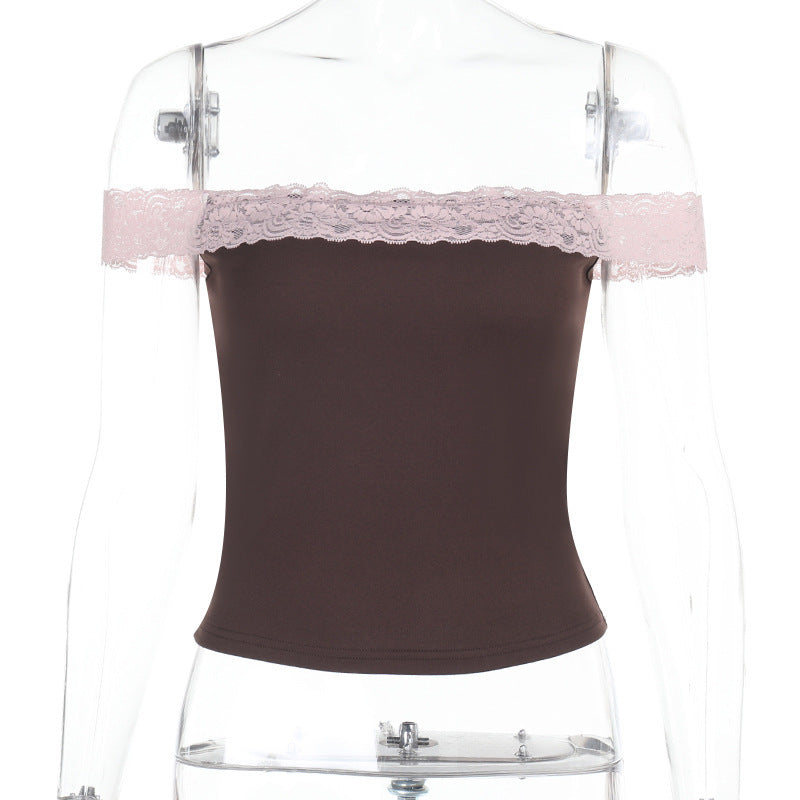 Kvinnors Off-Shoulder Festtopp med Delikat Spetsdetalj Polyester 7