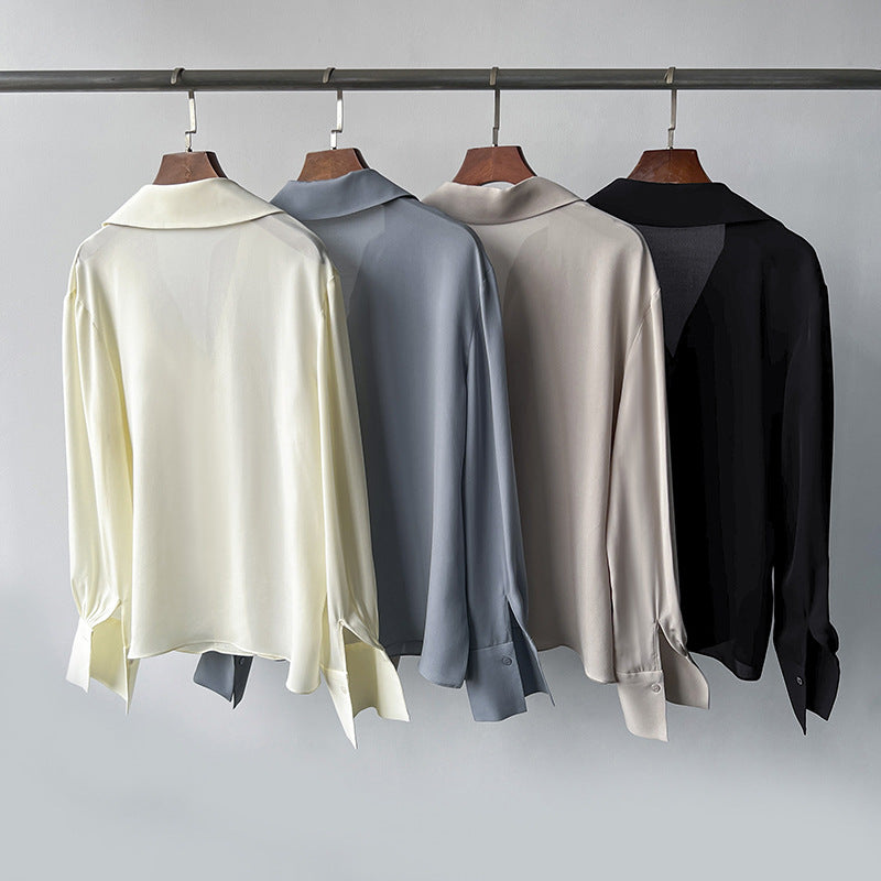 Dam Skjorta Rak Passform Silkeslen Polyester-5