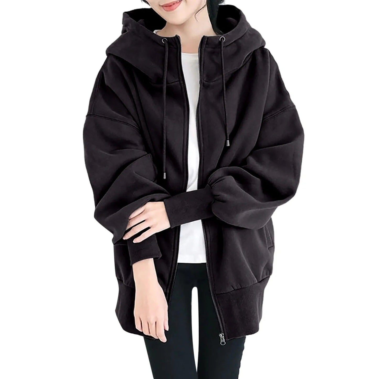 Unisex Lång Zip-Up Hoodie i Mjuk Polyester – Avslappnad Design för Vardagsbruk, Flera Färgval och Storlekar 4