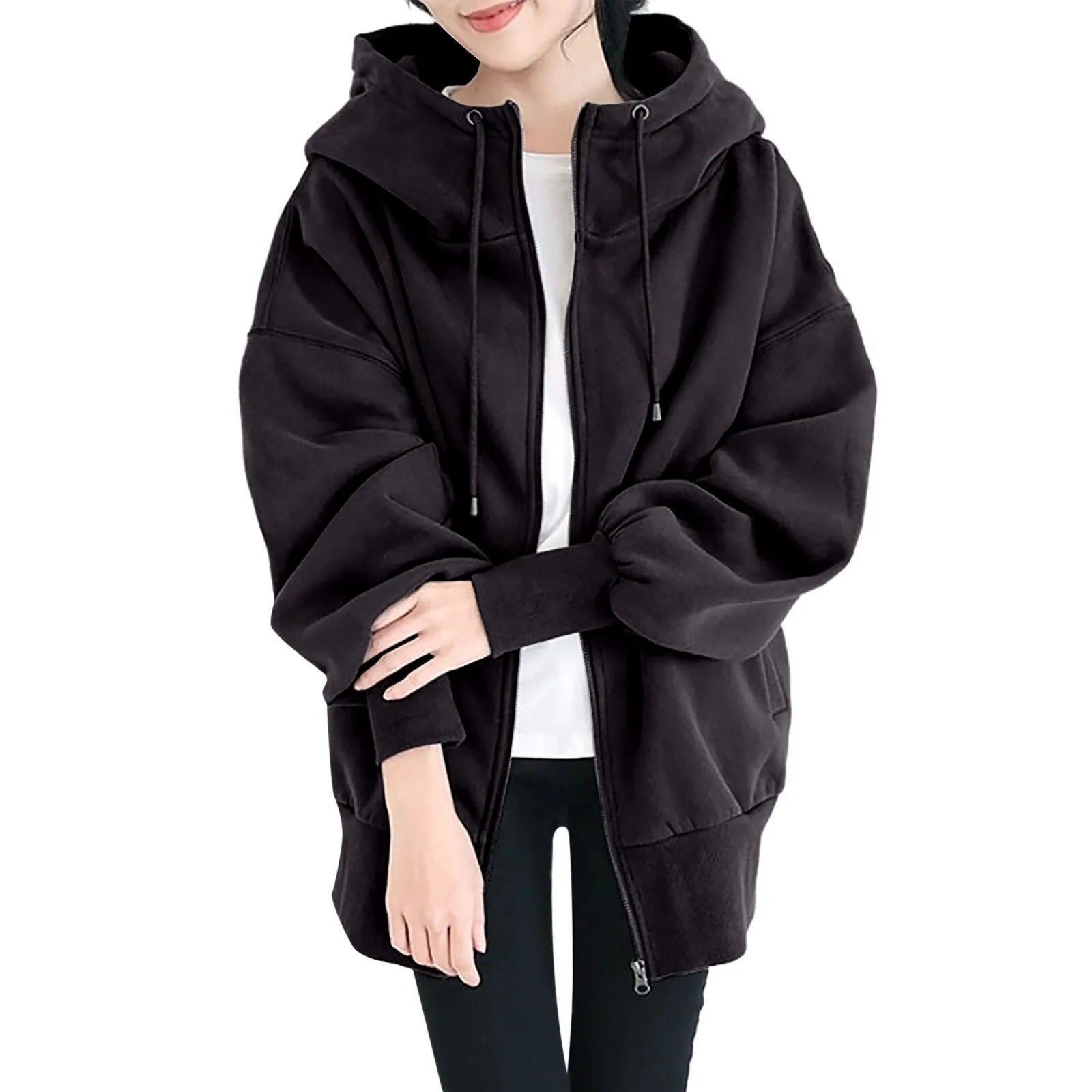 Unisex Lång Zip-Up Hoodie i Mjuk Polyester – Avslappnad Design för Vardagsbruk, Flera Färgval och Storlekar 4