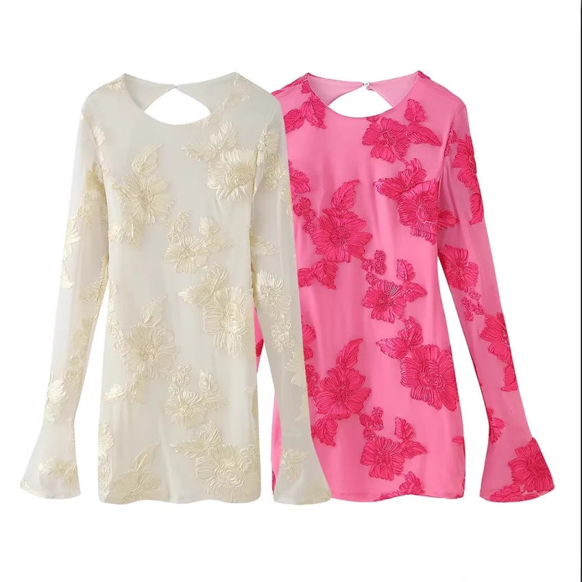 Kvinnors Blommig Topp Långärmad Chiffon-5