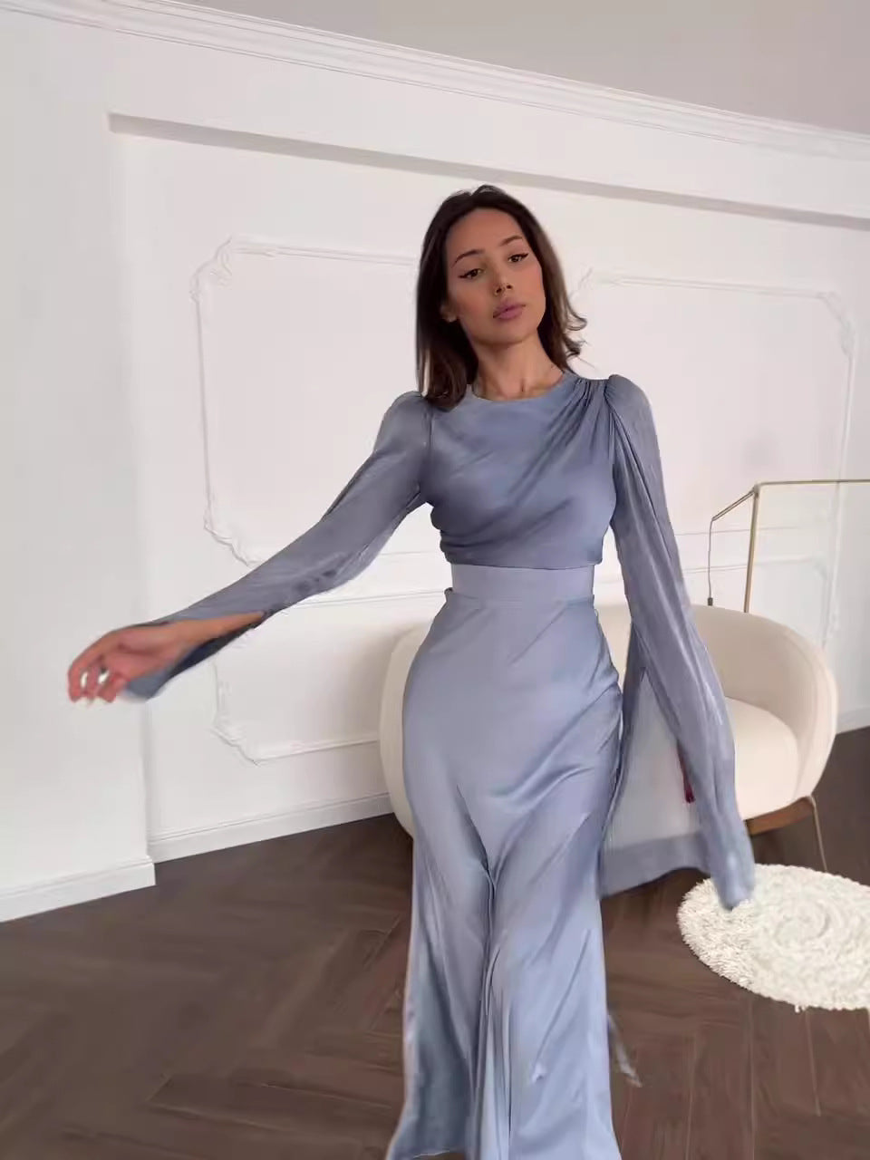 Damkläder Fishtail Kjol och Topp med Hög Midja Polyester-1