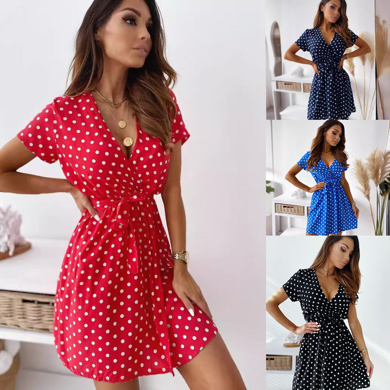 Kvinnors A-Line Klänning V-Hals Kort Ärmar Polyester-2