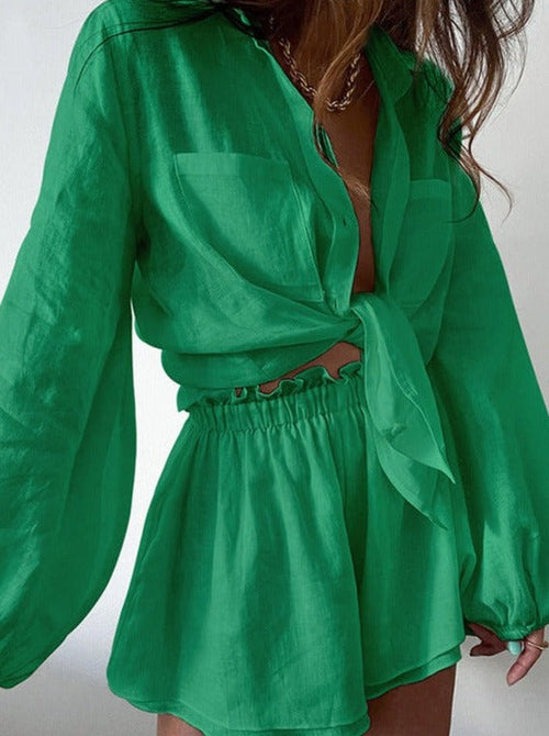 Dam Sommarset Bohemiska Shorts och Skjorta Lätta Material 1