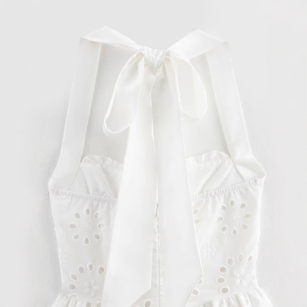 Kvinna A-Line Klänning Broderad Polyester Minikjol-4