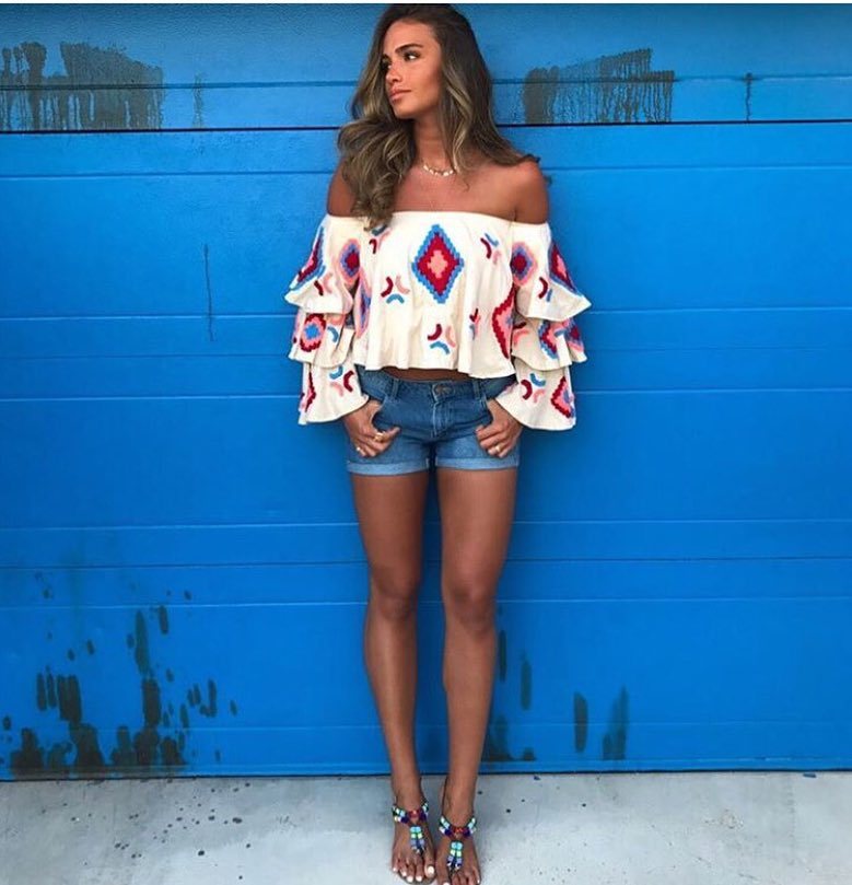 Variant image for Kvinnors Bohemisk Skjorta Geometriskt Mönster Polyester Axelbar Tre Fjärdedelar-16