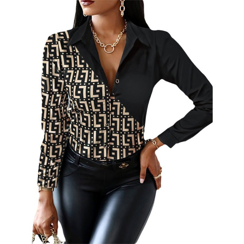 Herrskjorta Pendlarstil Geometrisk Polyester Långärmad-4