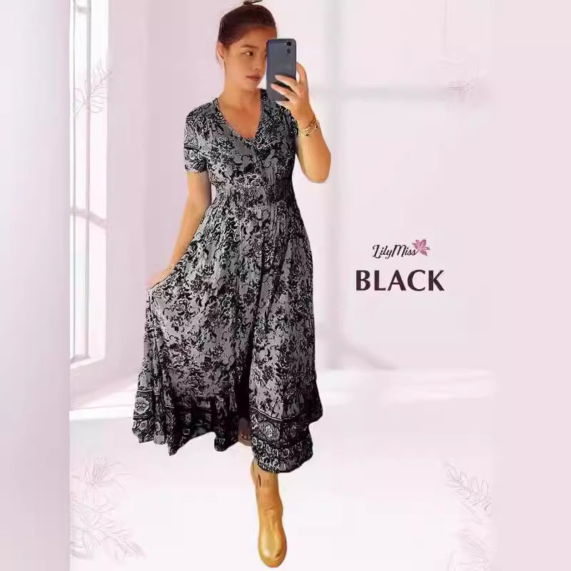 Dam Klänning V-ringad Kortärmad Polyester Elegant Sommarstil-5