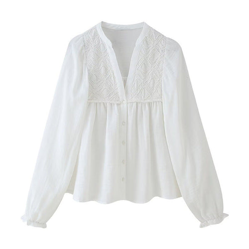 Herrskjorta Broderad Avslappnad V-ringning Polyester 1
