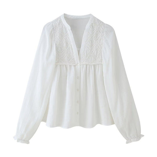 Herrskjorta Broderad Avslappnad V-ringning Polyester 1