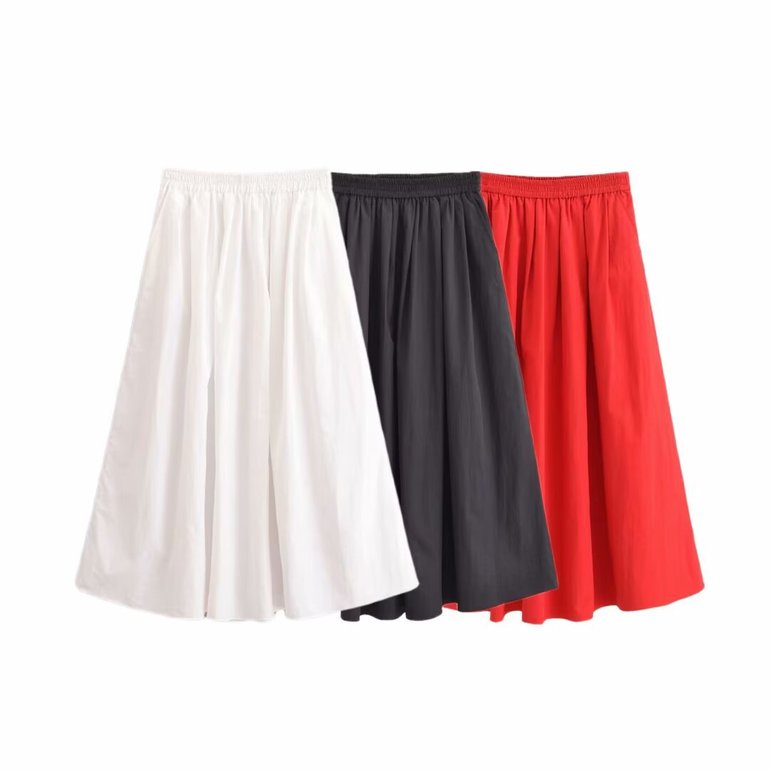 Dam Set Slim Fit Kort Skjorta och Medium Lång Kjol Högkvalitativt Tyg-3