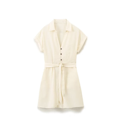 Damklänning A-Line med Revers och Knappar i Polyester - Fina Dam Klänningar för Sommar-1