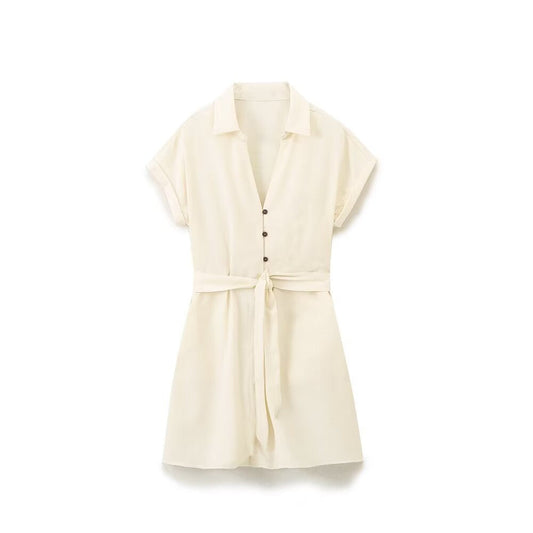 Damklänning A-Line med Revers och Knappar i Polyester - Fina Dam Klänningar för Sommar-1