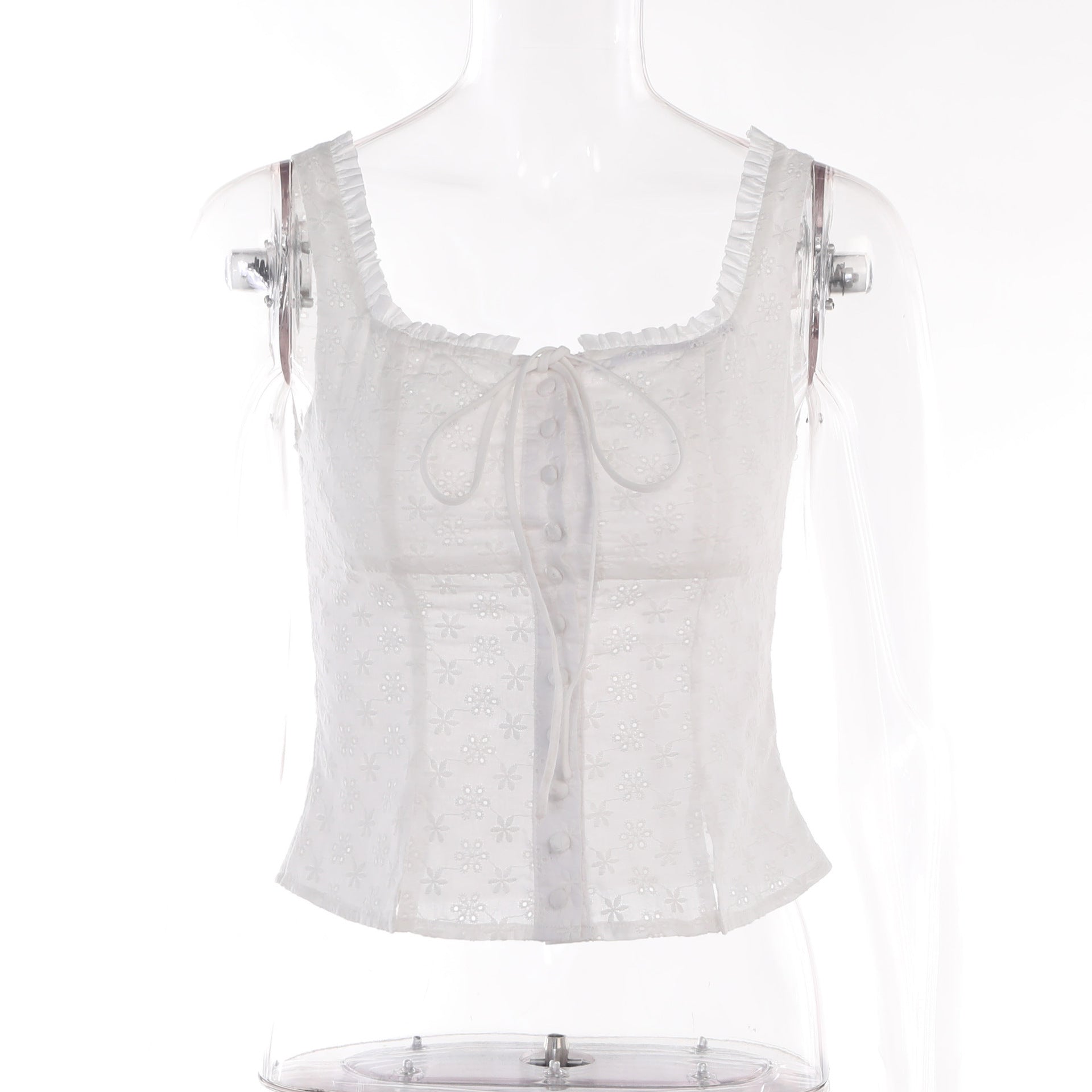 Variant image for Kvinnors Topp Blommig Broderi med Rüsch Detaljer Lätt Material-1