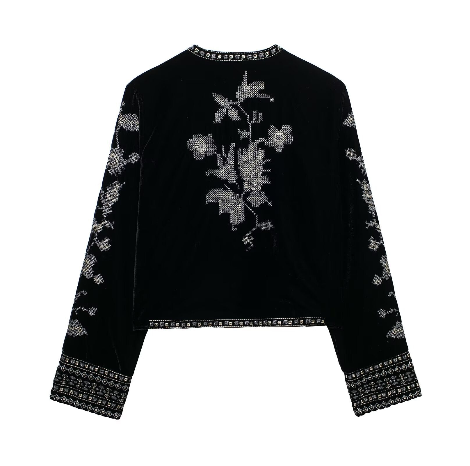 Dam Lång Kofta Cardigan Med Broderi Polyester 2