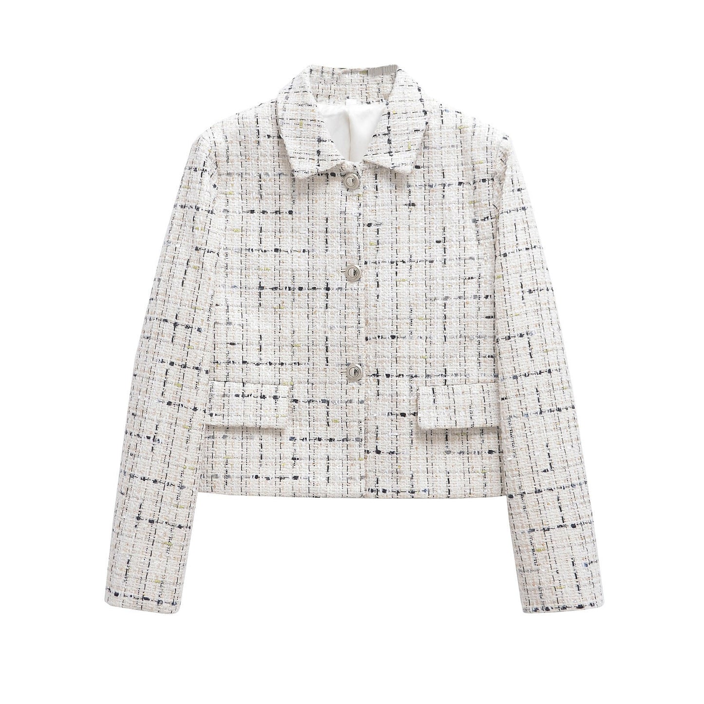 Dam Blazer Strukturerad Rutig Polyester med Klassisk Krage-1