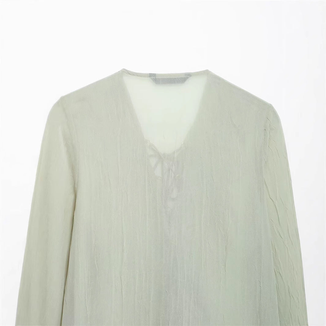 Unisex Skjorta Halvtransparent V-Hals Polyester Bomull-5