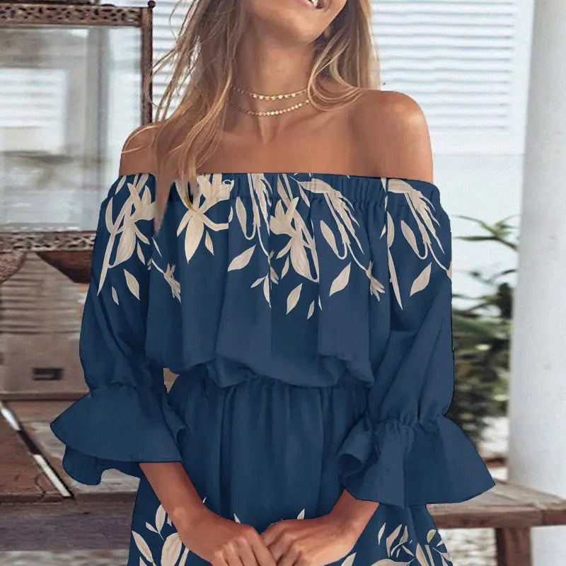 Kvinnors A-Linje Klänning Enaxlad Polyester med 3D-Element-3