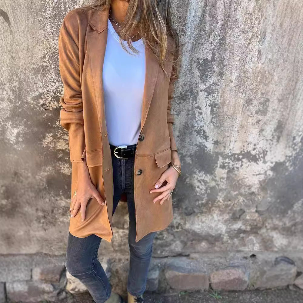 Herren Ytterplagg Suede Krage Knappdetaljer Polyester Regular Fit-2