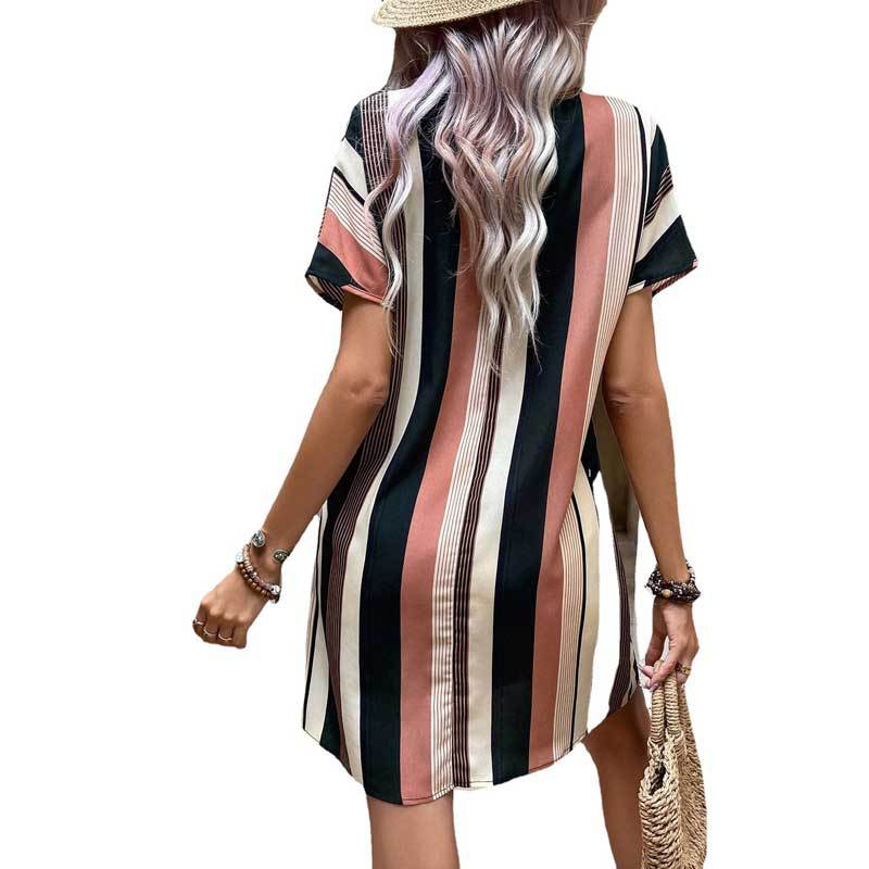 Kvinnors Midi Klänning Randig A-Linje Polyester-6