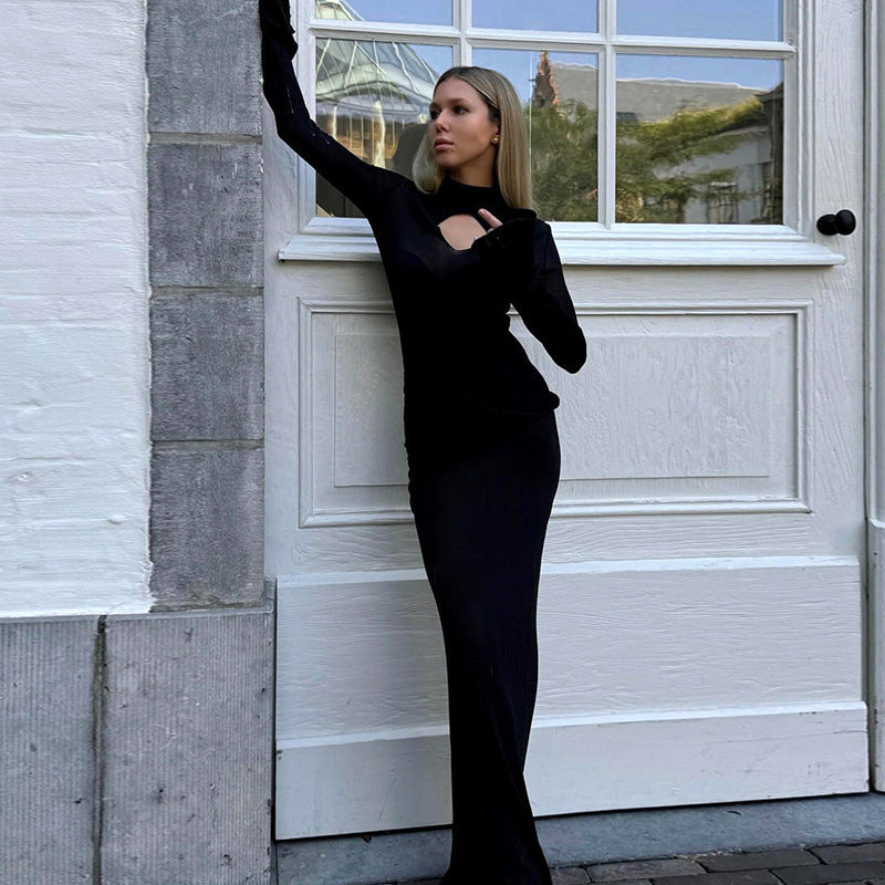 Maxiklänning Dam Långärmad Wrap-design i Elastisk Tyg för Eleganta Tillfällen 3