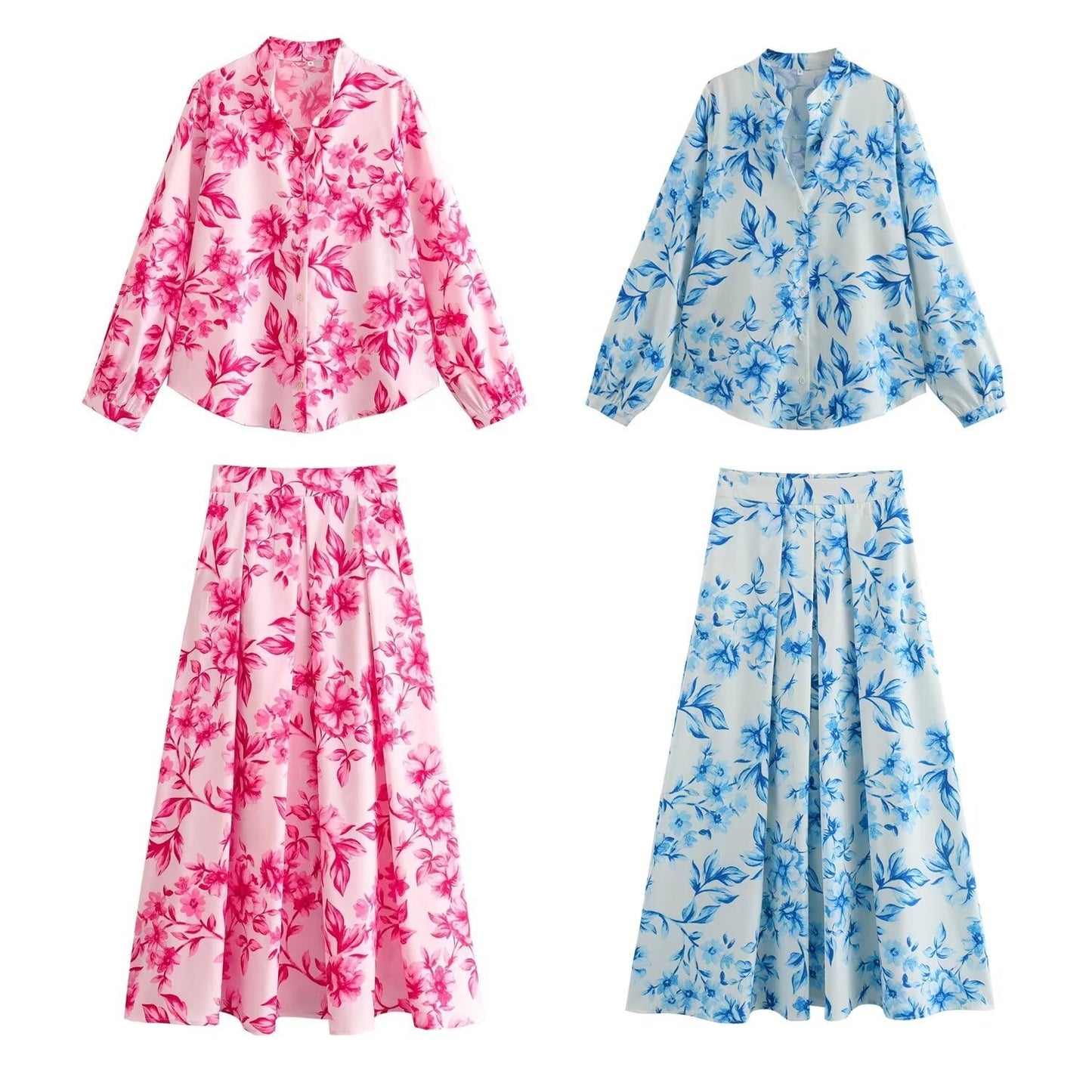 Damkläder Skjorta Halvlängd Kjol Sättning Långa Ärmar Polyester-2